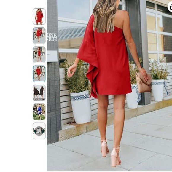 NEW! Beagimeg Women's Sexy One Shoulder Batwing Loose Mini Dress - Size Small - Picture 3 of 4